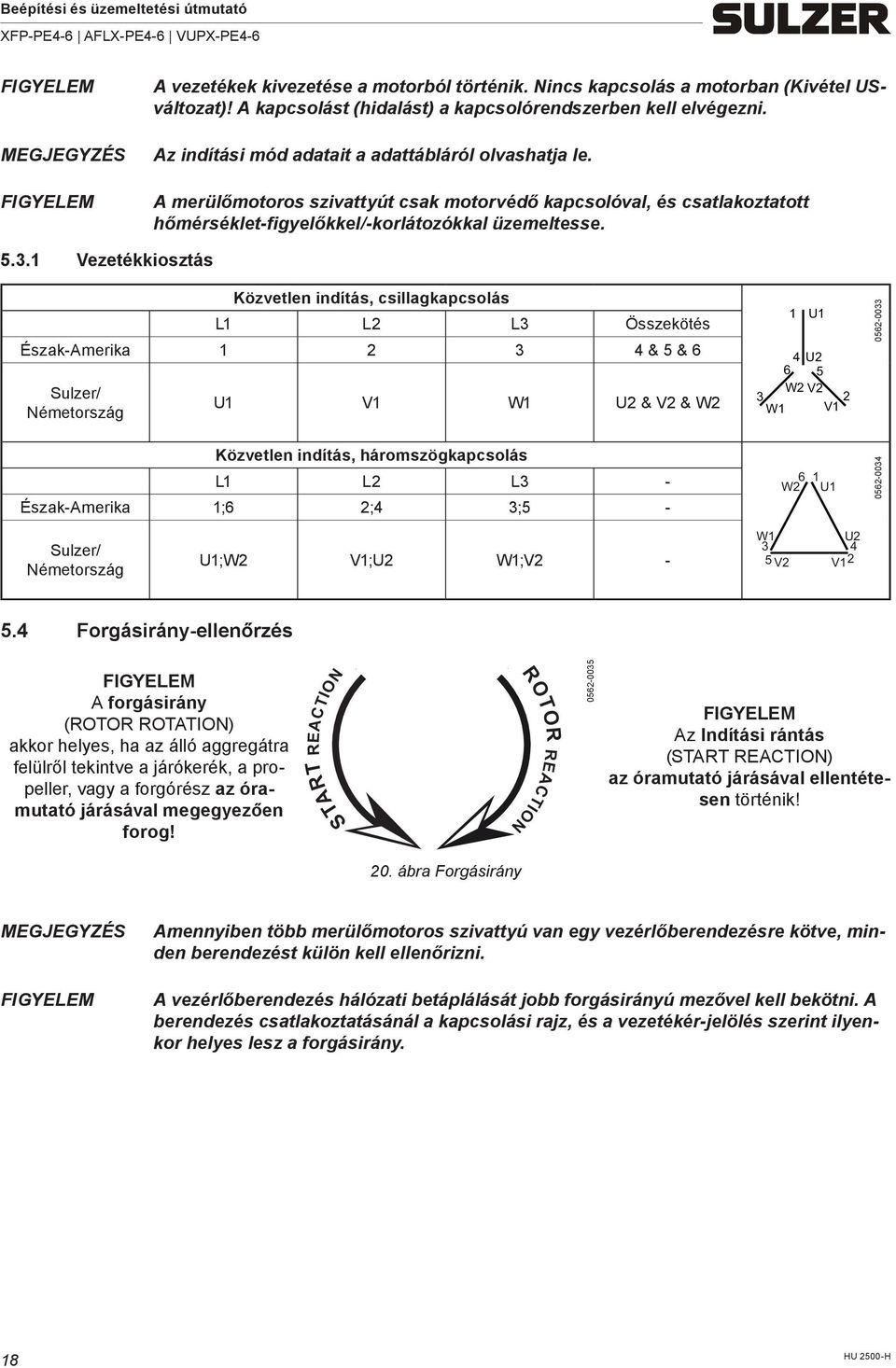 1 Vezetékkiosztás Közvetlen indítás, csillagkapcsolás L1 L2 L3 Összekötés Észak-Amerika 1 2 3 4 & 5 & 6 Sulzer/ Németország U1 V1 W1 U2 & V2 & W2 1 U1 4 U2 6 5 W2 V2 3 2 W1 V1 0562-0033 Közvetlen