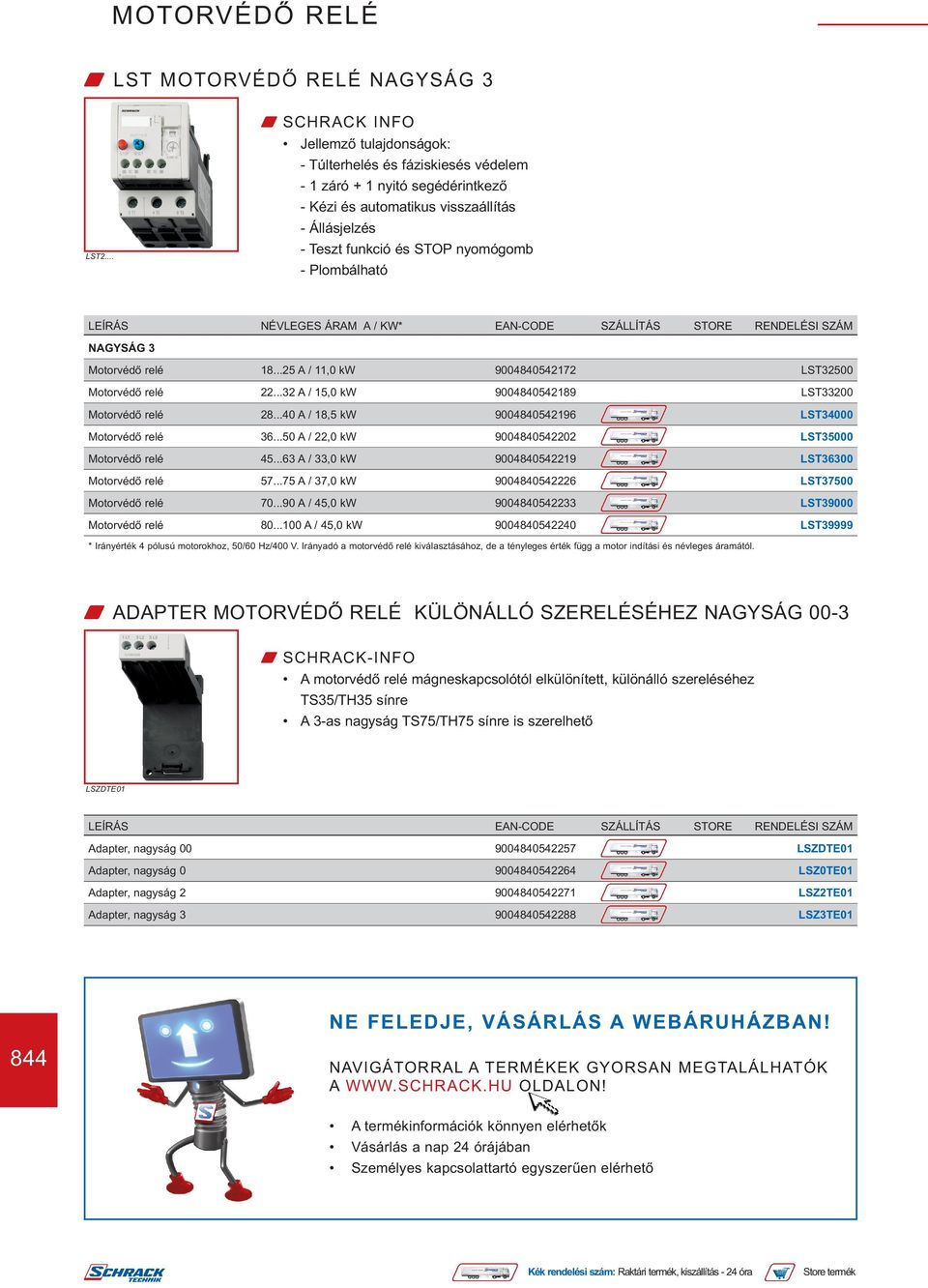 LEÍRÁS NÉVLEGES ÁRAM A / KW* EAN-CODE SZÁLLÍTÁS STORE RENDELÉSI SZÁM NAGYSÁG 3 Motorvédő relé 18...25 A / 11,0 kw 9004840542172 LST32500 Motorvédő relé 22.