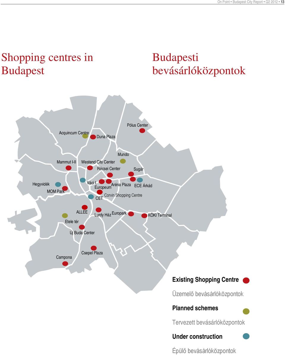 Aréna Plaza Europeum CET ECE Árkád Etele tér ALLEE Lurdy Ház Europark KÖKI Terminal Új Buda Center Campona Csepel Plaza