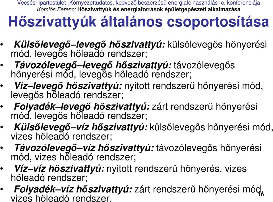 hınyerési mód, levegıs hıleadó rendszer; Külsılevegı víz hıszivattyú: külsılevegıs hınyerési mód, vizes hıleadó rendszer; Távozólevegı víz hıszivattyú: távozólevegıs