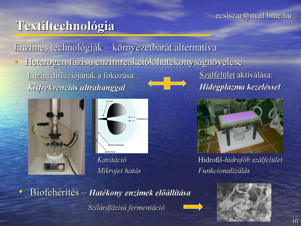 hatékonyságnövelése Enzim diffúziójának a fokozása: Kisfrekvenciás ultrahanggal Szálfelület