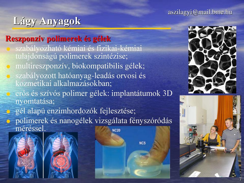 szintézise; multireszponzív, biokompatibilis gélek; szabályozott hatóanyag-leadás orvosi és