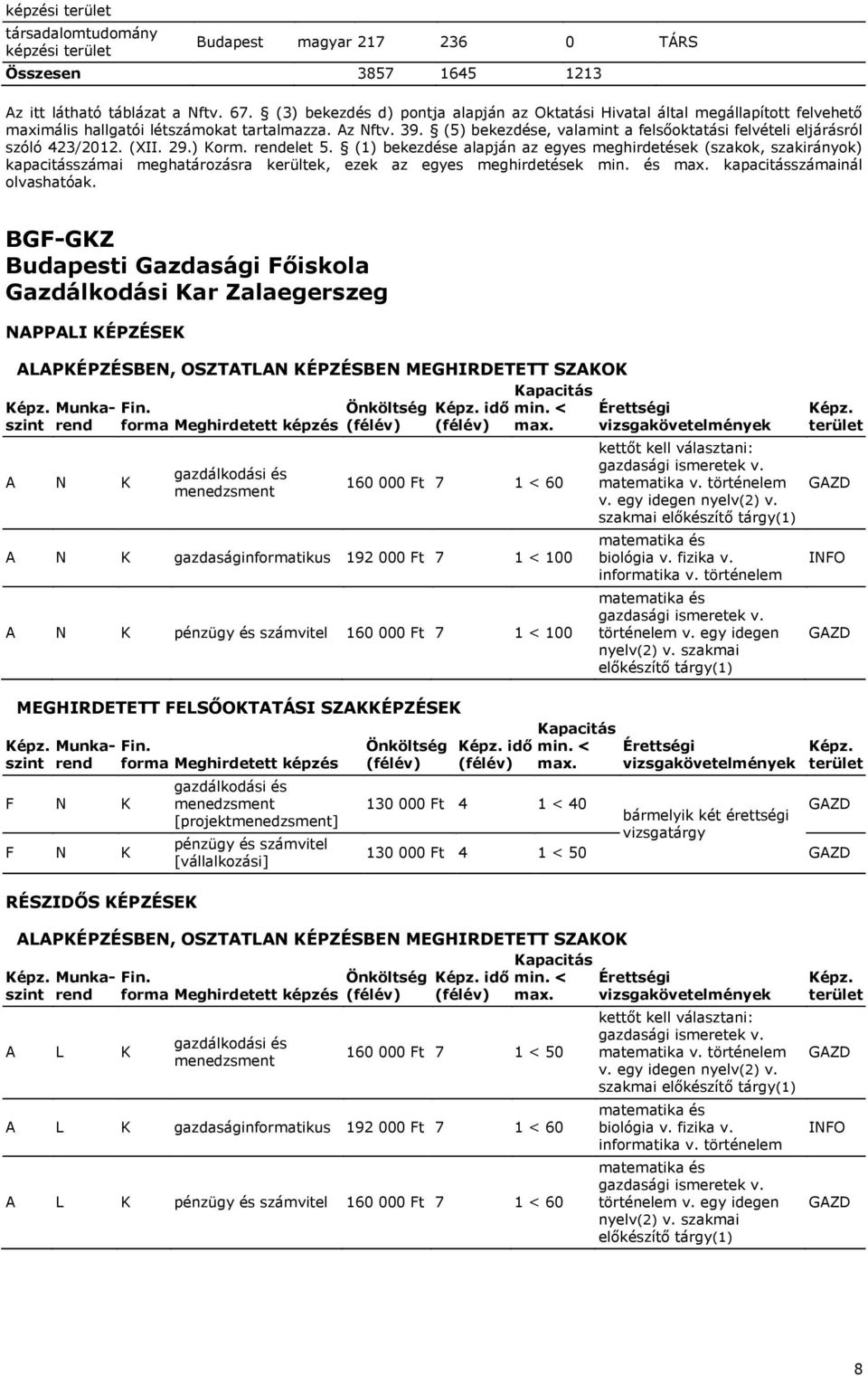 (5) bekezdése, valamint a felsőoktatási felvételi eljárásról szóló 423/2012. (XII. 29.) Korm. rendelet 5.