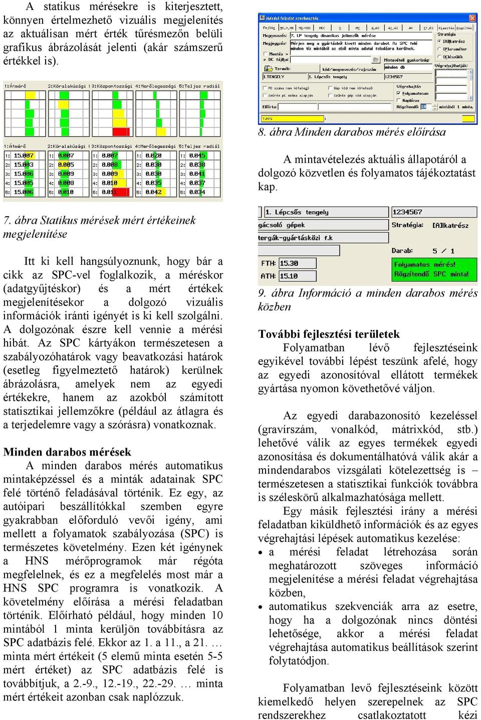 ábra Statikus mérések mért értékeinek megjelenítése Itt ki kell hangsúlyoznunk, hogy bár a cikk az SPC-vel foglalkozik, a méréskor (adatgyűjtéskor) és a mért értékek megjelenítésekor a dolgozó