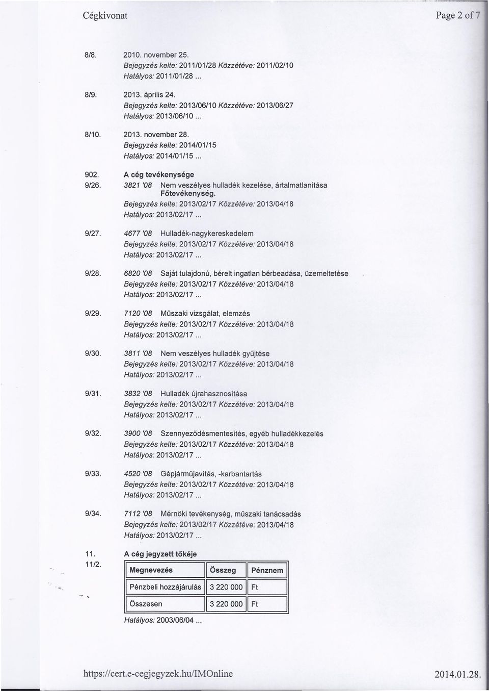 4677 '08 Hulladék-nagykereskedelem 9/28. 6820 '08 Saját tulajdonú, bérelt ingatlan bérbeadása, üzemeltetése 9/29.