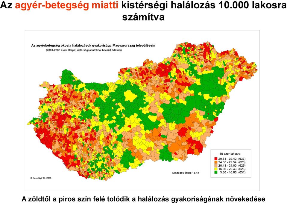 évek átlaga; kistérségi adatokból becsült értékek) Országos átlag: 18,44 10 ezer lakosra 29.54-92.