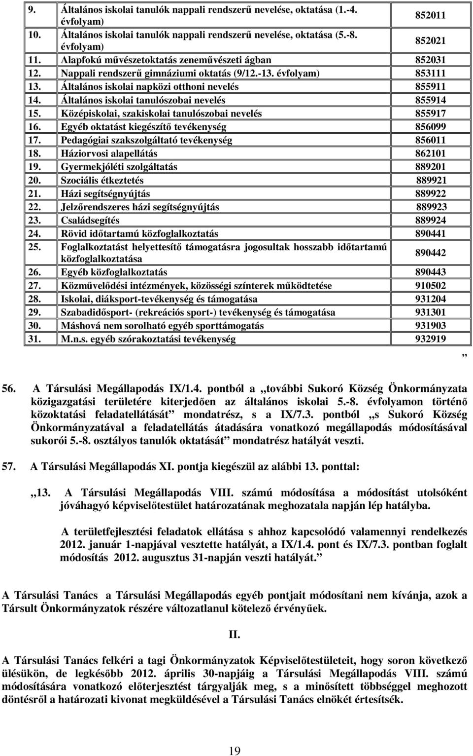 Általános iskolai tanulószobai nevelés 855914 15. Középiskolai, szakiskolai tanulószobai nevelés 855917 16. Egyéb oktatást kiegészítő tevékenység 856099 17.