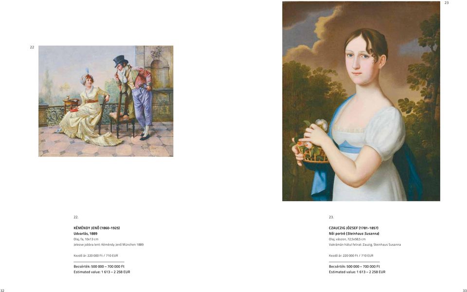 CZAUCZIG JÓZSEF (1781-1857) Női portré (Steinhaus Susanna) Olaj, vászon, 72,5x58,5 cm Vakrámán hátul felirat: