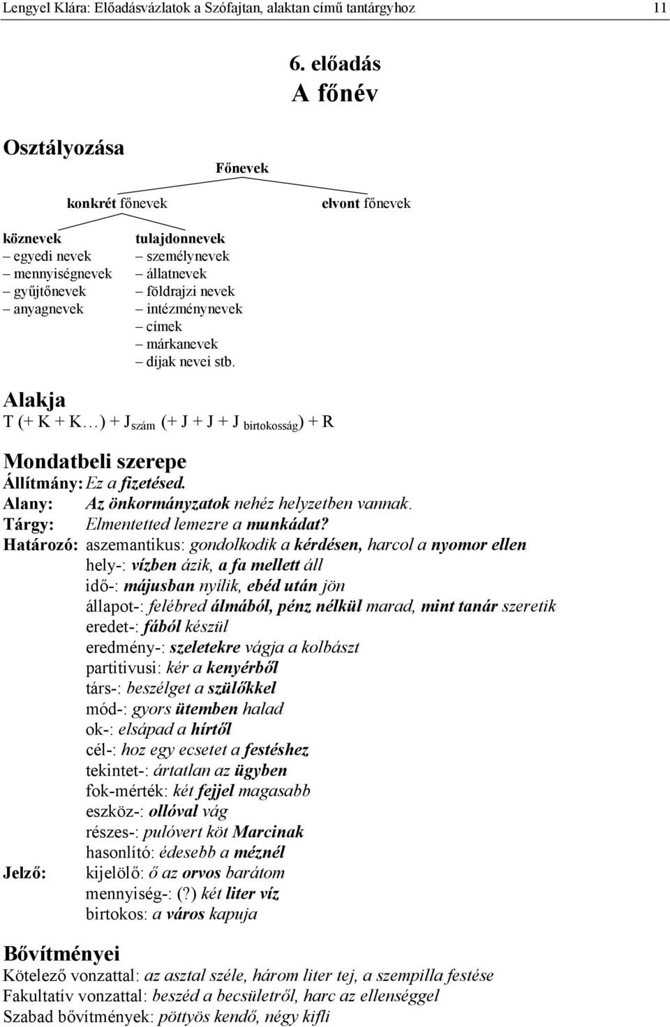 márkanevek díjak nevei stb. Alakja T (+ K + K ) + J szám (+ J + J + J birtokosság ) + R Mondatbeli szerepe Állítmány: Ez a fizetésed. Alany: Az önkormányzatok nehéz helyzetben vannak.