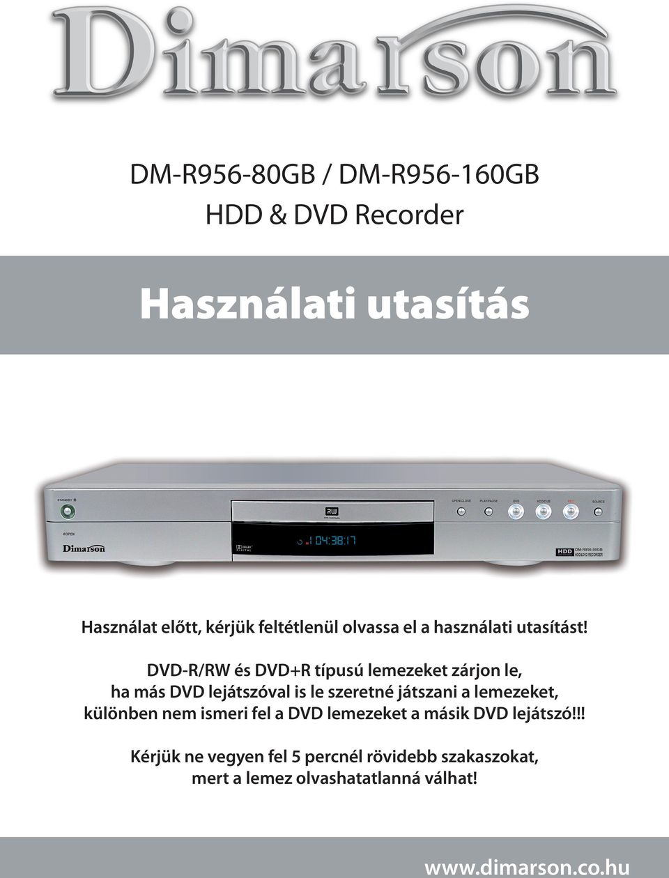 DM-R956-80GB / DM-R GB HDD & DVD Recorder. Használati utasítás. Használat  előtt, kérjük feltétlenül olvassa el a használati utasítást! - PDF Free  Download