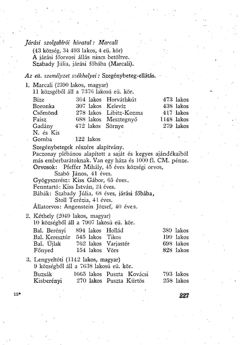 Bize 304 lakos Horváthkút 473 lakos Boronka 307 lakos Kelevíz 438 lakos Csőmönd 278 lakos Libitz-Kozma 417 lakos Faisz 088 lakos Mesztegnyő 1148 lakos Gadány 472 lakos Sörnye 279 lakos N.