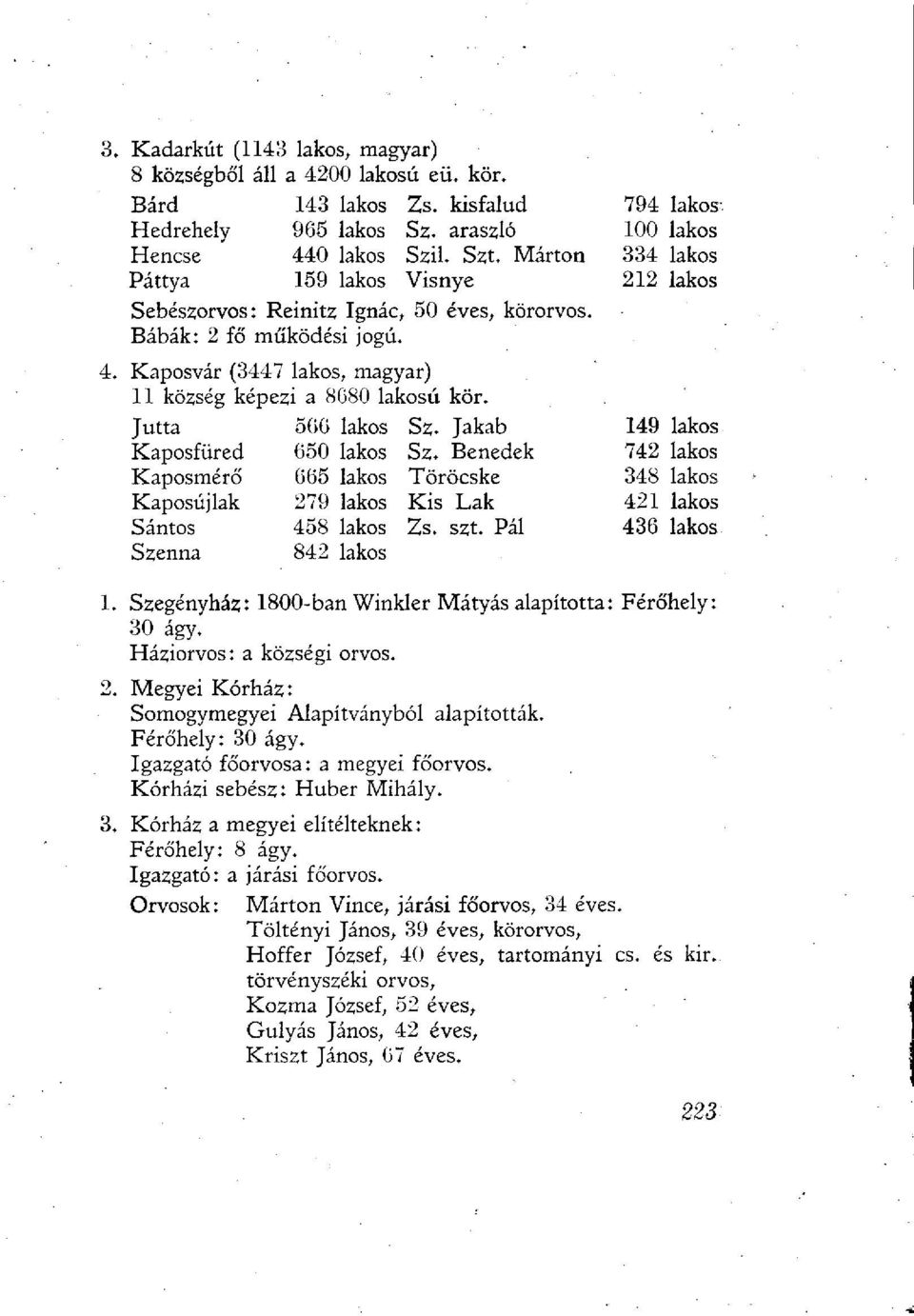 Jutta 566 lakos Sz. Jakab 149 lakos Kaposfüred 650 lakos Sz. Benedek 742 lakos Kaposmérő 665 lakos Töröcske 348 lakos Kaposújlak 279 lakos Kis Lak 421 lakos Sántos 458 lakos Zs. szt.