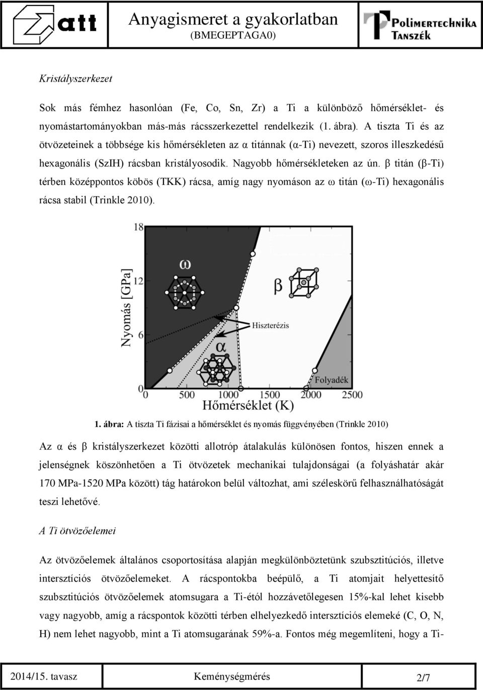 β titán (β-ti) térben középpontos köbös (TKK) rácsa, amíg nagy nyomáson az ω titán (ω-ti) hexagonális rácsa stabil (Trinkle 2010). 1.