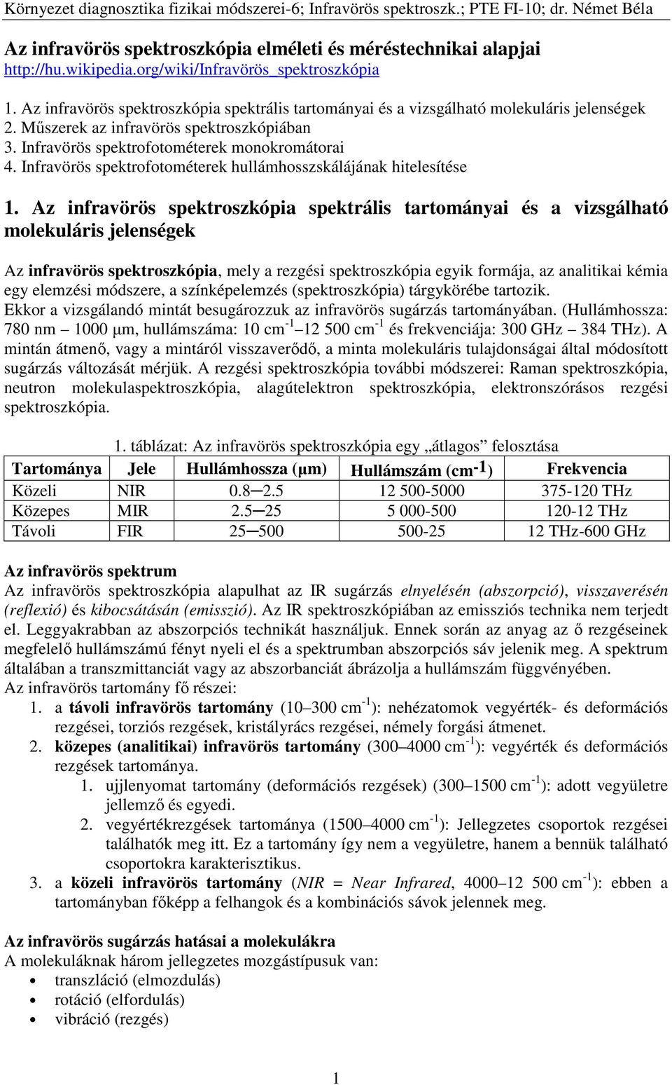 Infravörös spektrofotométerek hullámhosszskálájának hitelesítése 1.