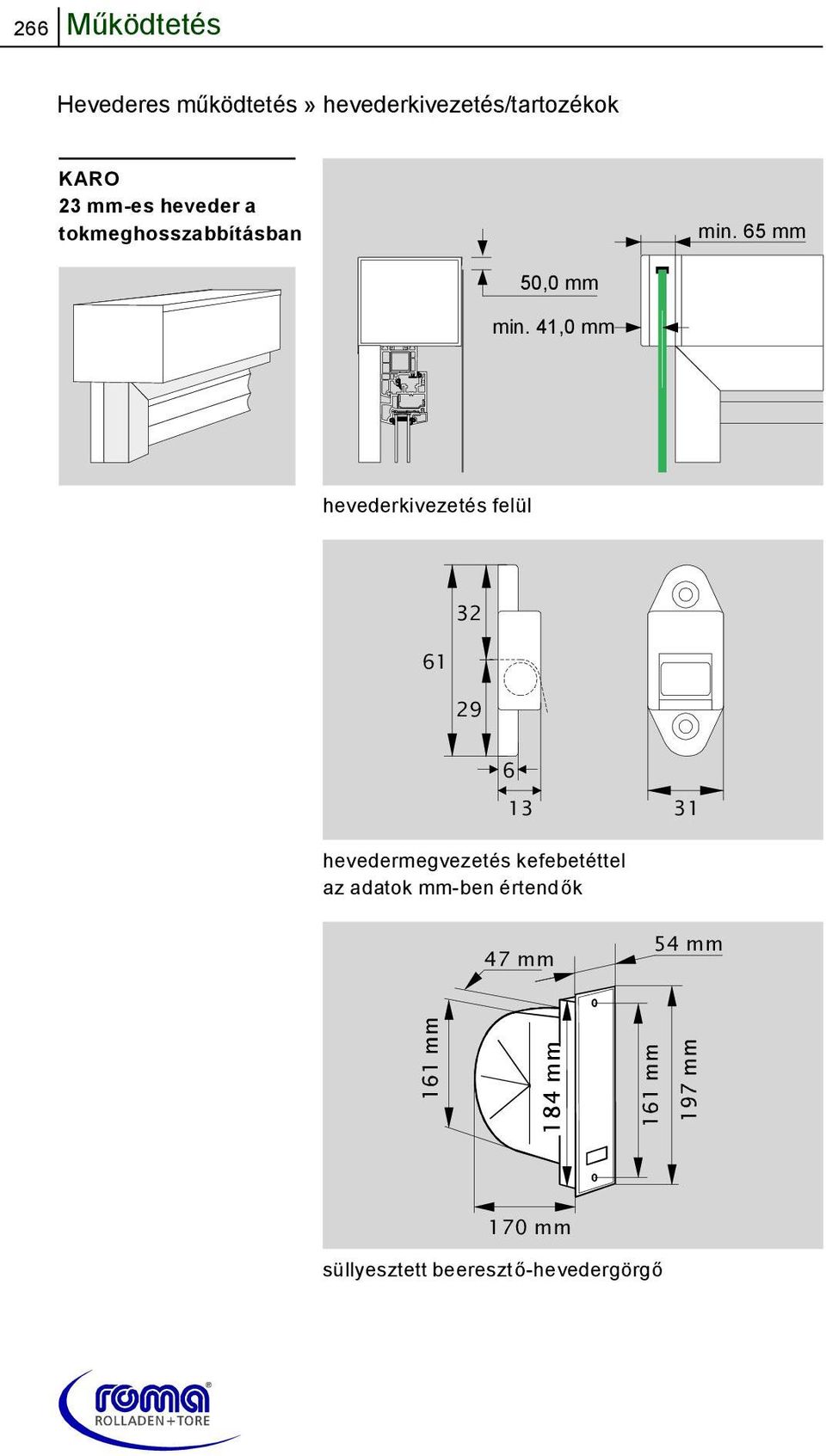 41,0 mm hevederkivezetés felül 61 32 29 6 13 31 hevedermegvezetés