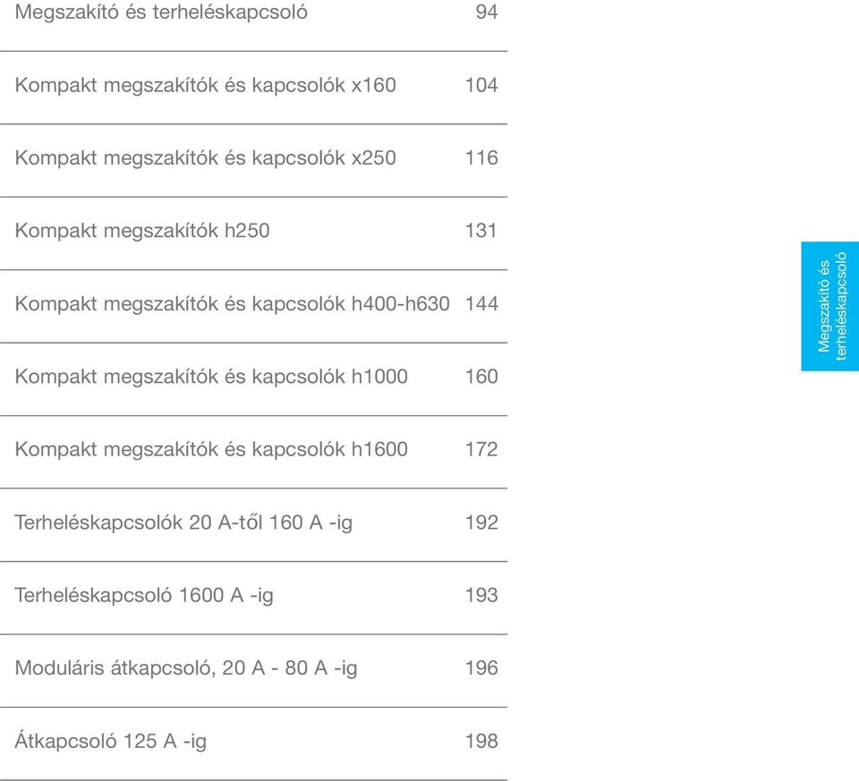 kapcsolók h000 60 Megszakító és terheléskapcsoló Kompakt megszakítók és kapcsolók h600 72 Terheléskapcsolók