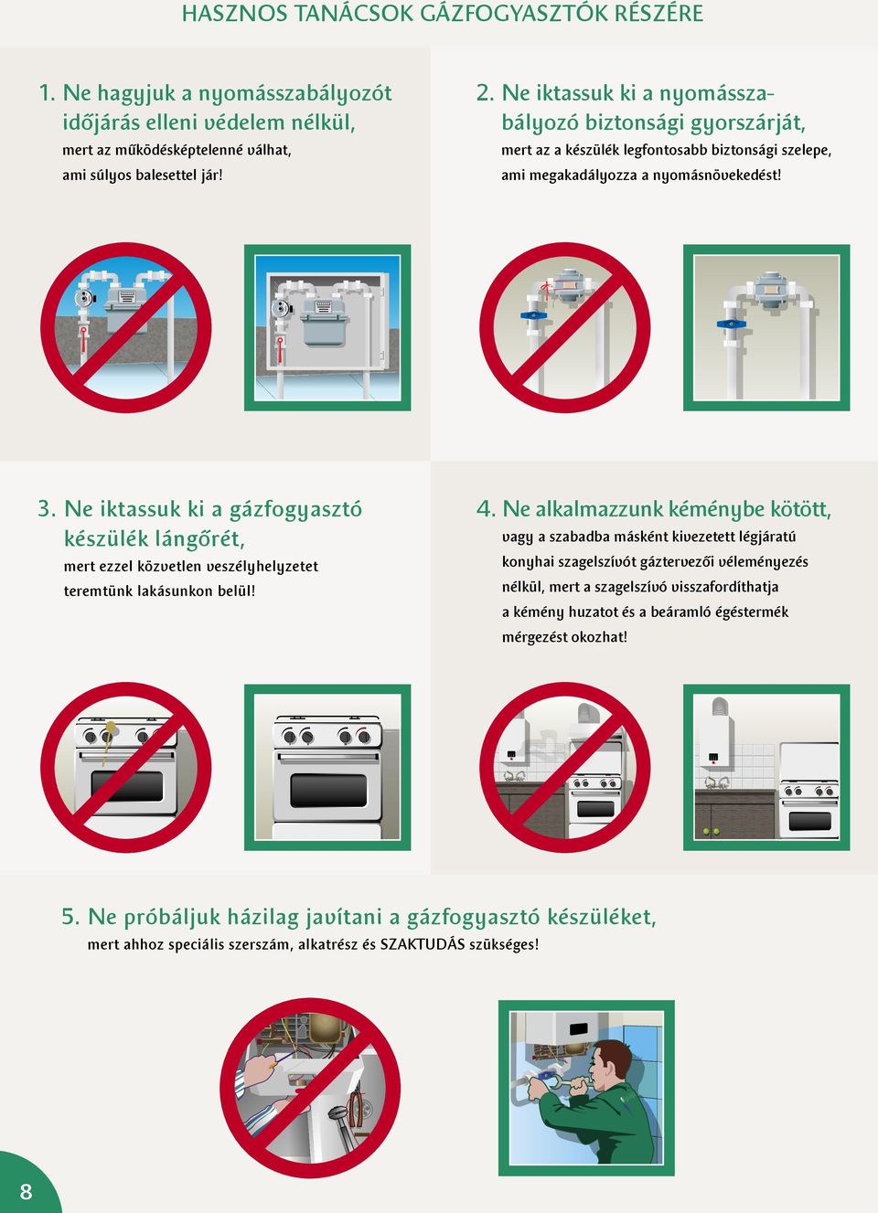 ne iktassuk ki a gázfogyasztó készülék lángőrét, mert ezzel közvetlen veszélyhelyzetet teremtünk lakásunkon belül! 4.