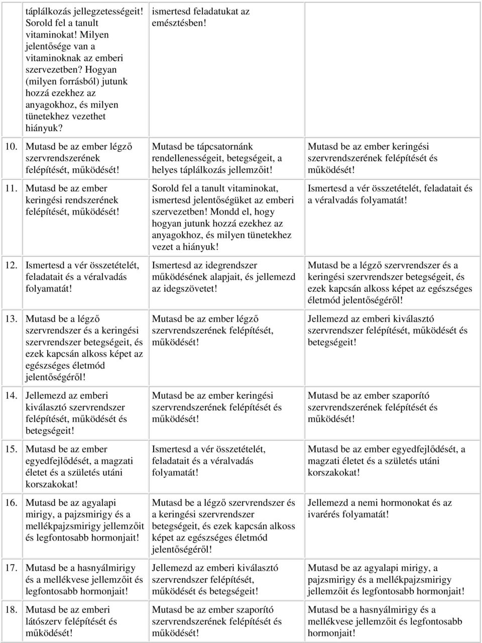 Mutasd be az ember keringési rendszerének felépítését, 12. Ismertesd a vér összetételét, feladatait és a véralvadás folyamatát! 13.