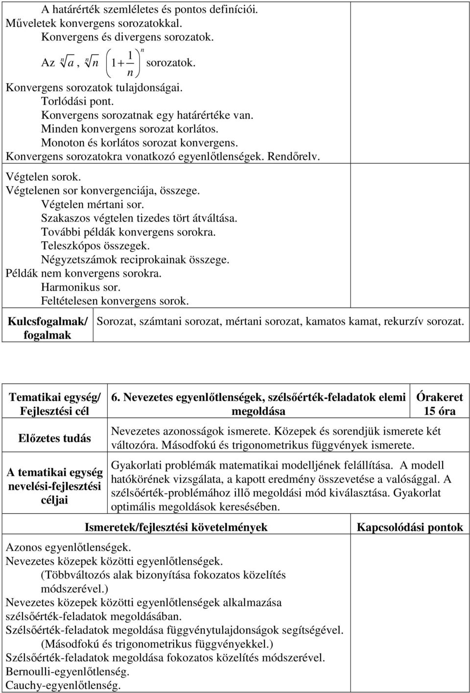 Végtelenen sor konvergenciája, összege. Végtelen mértani sor. Szakaszos végtelen tizedes tört átváltása. További példák konvergens sorokra. Teleszkópos összegek. Négyzetszámok reciprokainak összege.