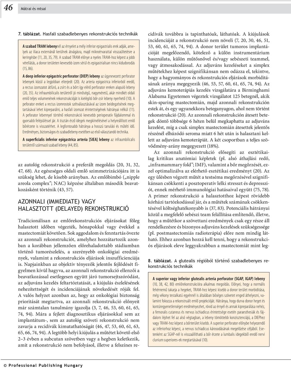 visszaültetésre a keringésbe (11, 20, 35, 79). A szabad TRAM előnye a nyeles TRAM-hoz képest a jobb vérellátás, a donor területen kevesebb izom sérül és epigastrialisan nincs kidudorodás (15, 86).