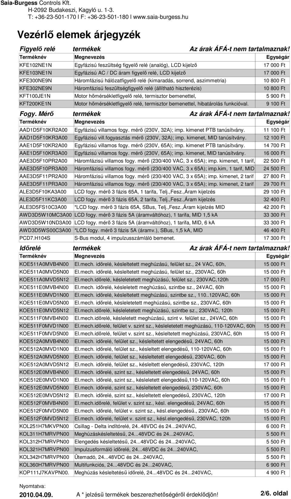 (kimaradás, sorrend, aszimmetria) 10 800 Ft KFE302NE9N Háromfázisú feszültségfigyelı relé (állítható hiszterézis) 10 800 Ft KFT100JE1N Motor hımérsékletfigyelı relé, termisztor bemenettel, 5 900 Ft
