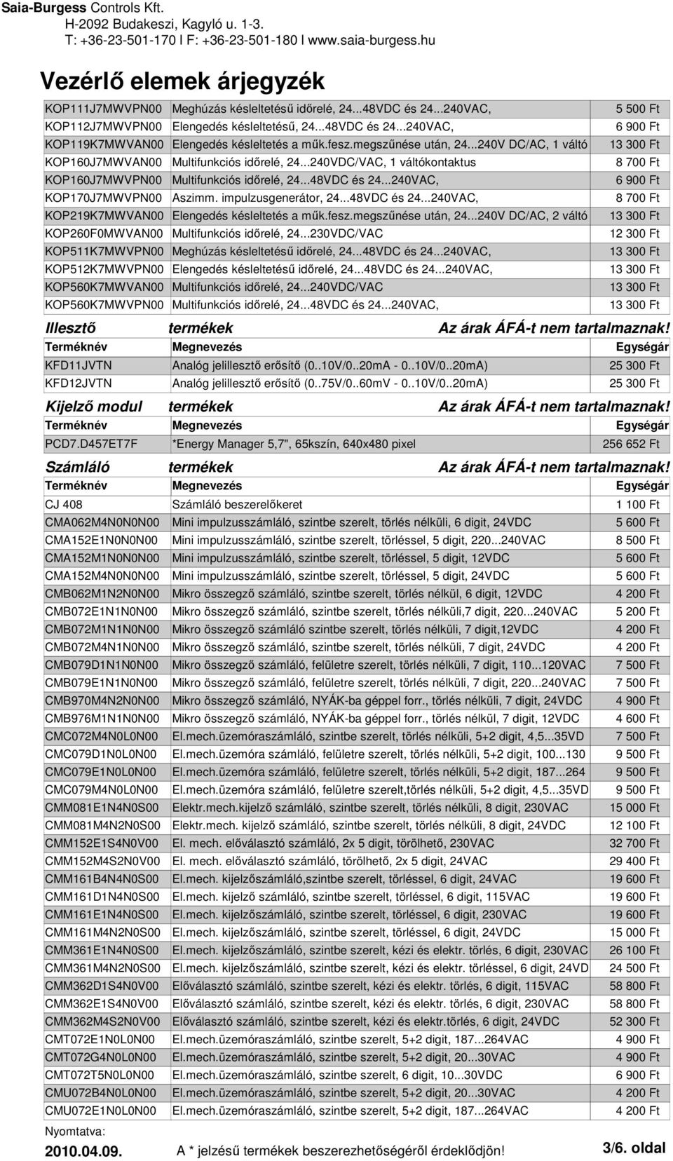 ..240VAC, KOP170J7MWVPN00 Aszimm. impulzusgenerátor, 24...48VDC és 24...240VAC, KOP219K7MWVAN00 Elengedés késleltetés a mők.fesz.megszőnése után, 24.