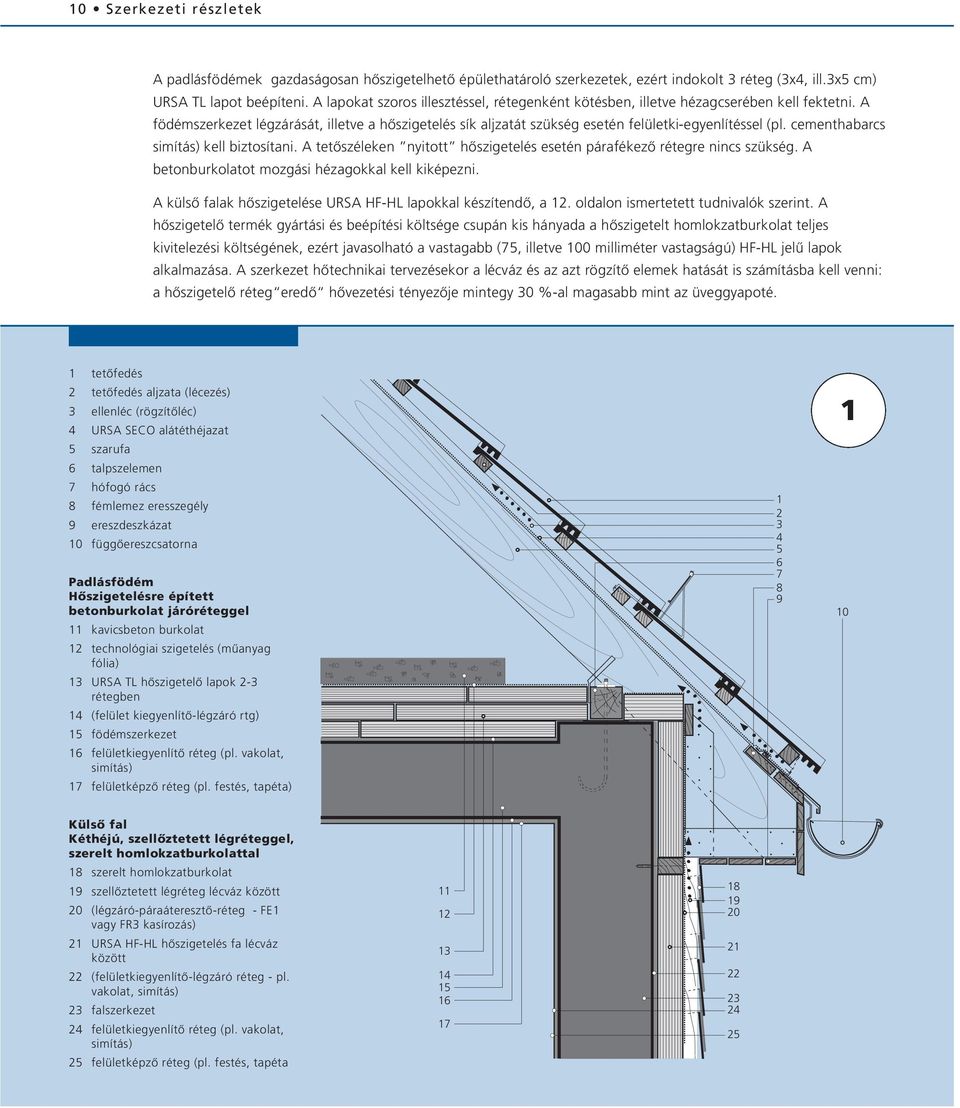 cementhabarcs kell biztosítani. A tetôszéleken nyitott hôszigetelés esetén párafékezô rétegre nincs szükség. A betonburkolatot mozgási hézagokkal kell kiképezni.
