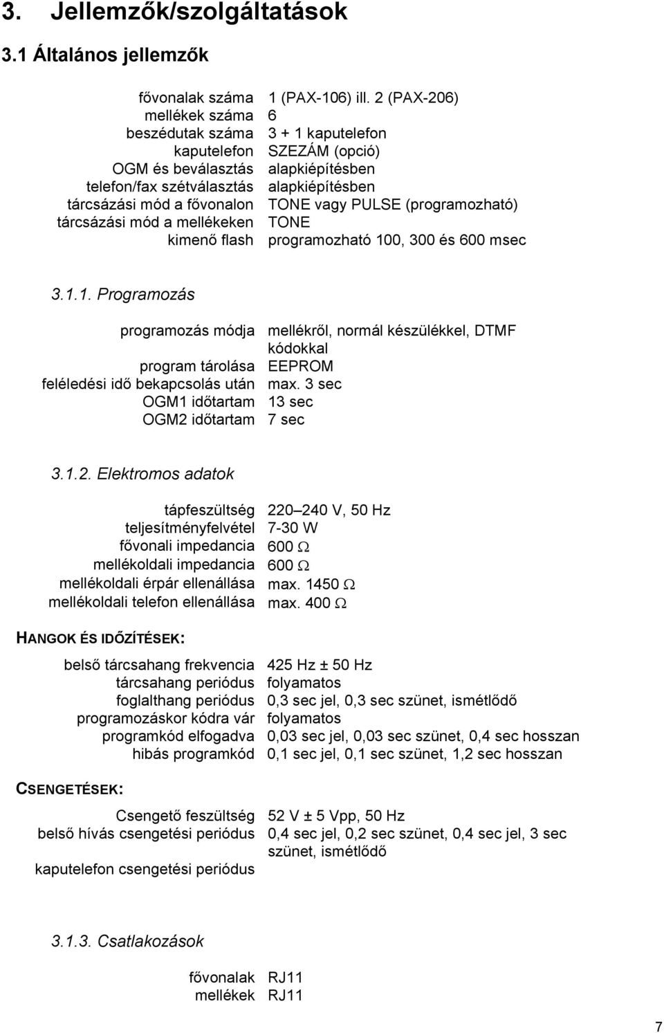 vagy PULSE (programozható) tárcsázási mód a mellékeken TONE kimenő flash programozható 10