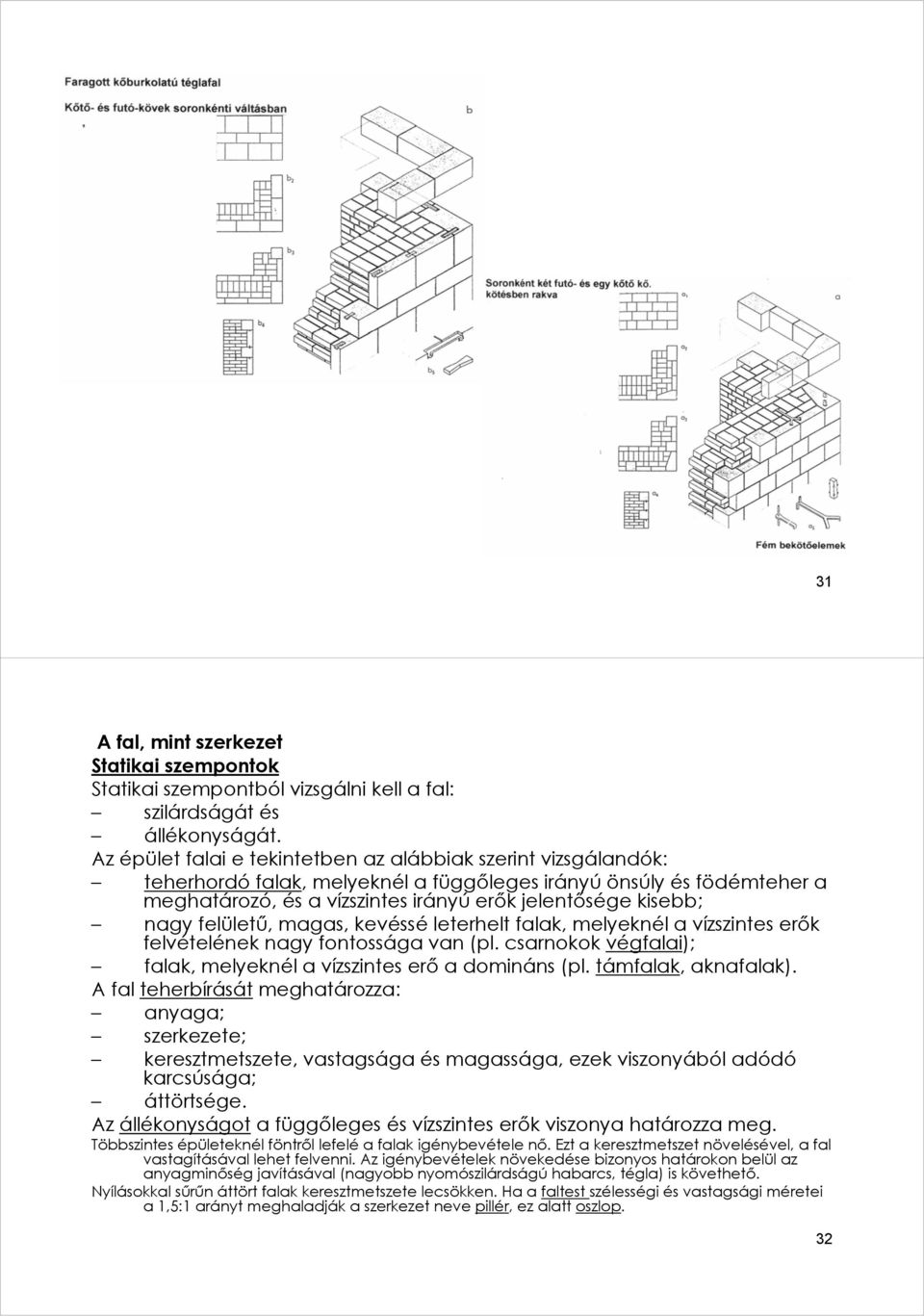nagy felületű, magas, kevéssé leterhelt falak, melyeknél a vízszintes erők felvételének nagy fontossága van (pl. csarnokok végfalai); falak, melyeknél a vízszintes erő a domináns (pl.