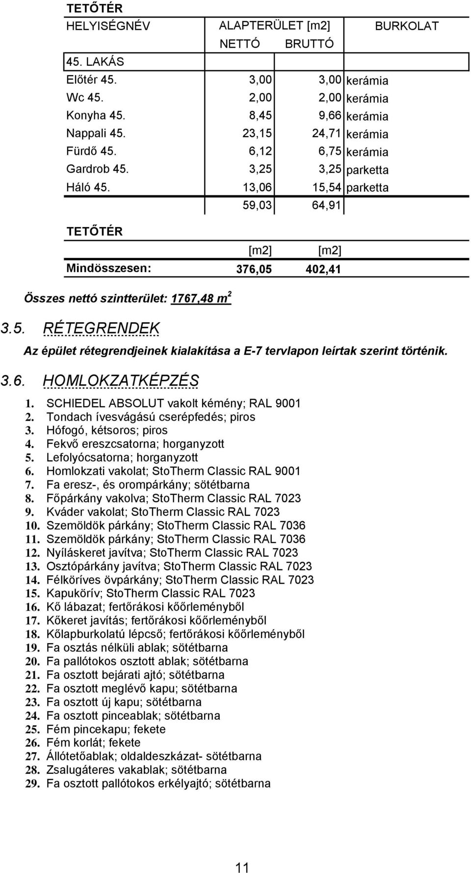 3.6. HOMLOKZATKÉPZÉS 1. SCHIEDEL ABSOLUT vakolt kémény; RAL 9001 2. Tondach ívesvágású cserépfedés; piros 3. Hófogó, kétsoros; piros 4. Fekvő ereszcsatorna; horganyzott 5.