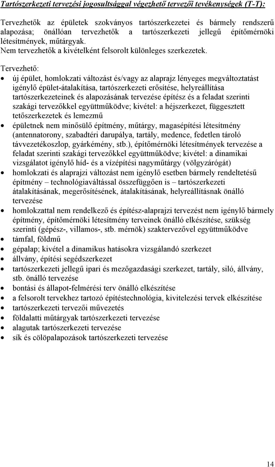 Tervezhető: új épület, homlokzati változást és/vagy az alaprajz lényeges megváltoztatást igénylő épület-átalakítása, tartószerkezeti erősítése, helyreállítása tartószerkezeteinek és alapozásának