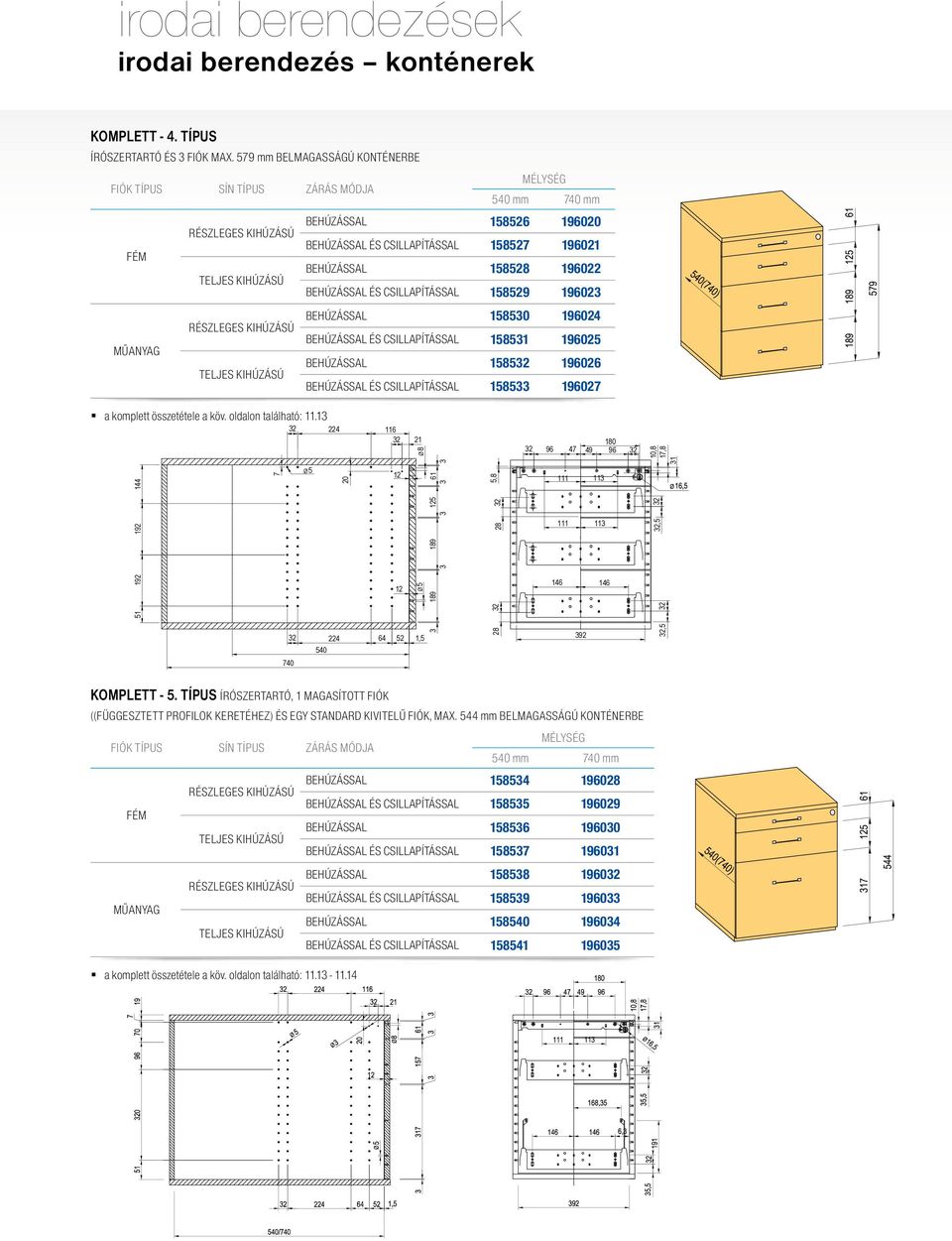 RÉSZLEGES KIHÚZÁSÚ BEHÚZÁSSAL ÉS CSILLAPÍTÁSSAL MŰANYAG BEHÚZÁSSAL TELJES KIHÚZÁSÚ BEHÚZÁSSAL ÉS CSILLAPÍTÁSSAL MÉLYSÉG 540 mm 740 mm 158526 196020 158527 196021 158528 196022 158529 196023 158530