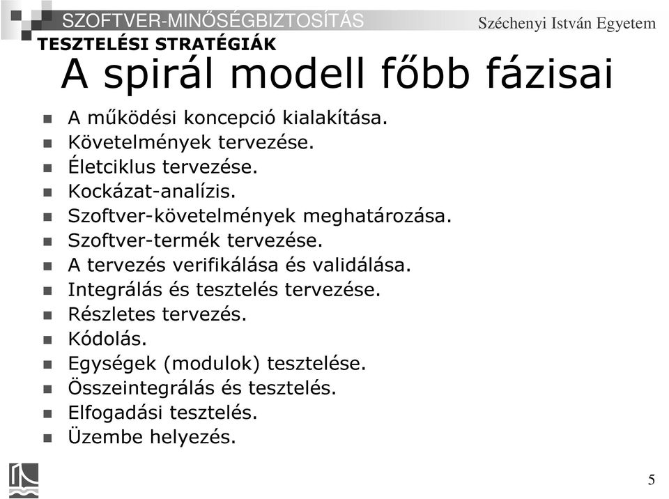 Szoftver-termék tervezése. A tervezés verifikálása és validálása. Integrálás és tesztelés tervezése.