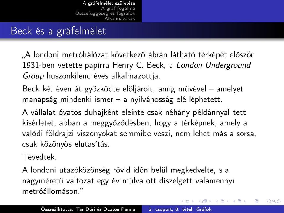 Beck két éven át győzködte elöljáróit, amíg művével amelyet manapság mindenki ismer a nyilvánosság elé léphetett.