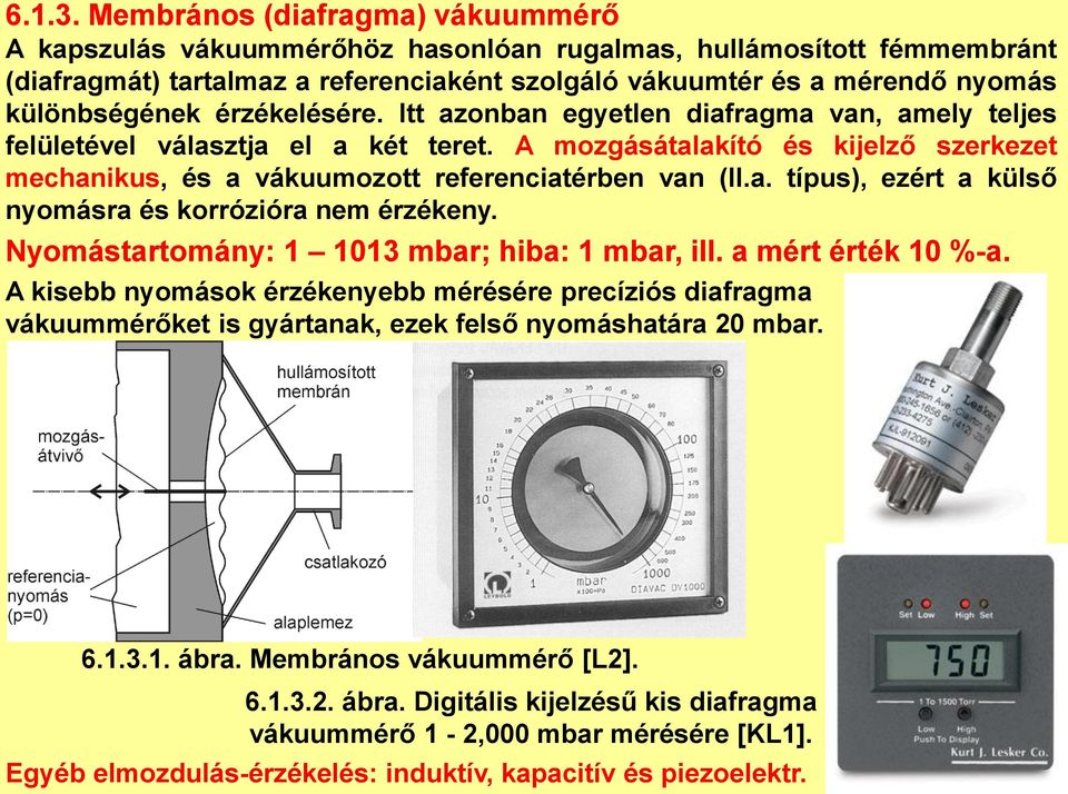 érzékelésére. Itt azonban egyetlen diafragma van, amely teljes felületével választja el a két teret. A mozgásátalakító és kijelző szerkezet mechanikus, és a vákuumozott referenciatérben van (II.a. típus), ezért a külső nyomásra és korrózióra nem érzékeny.