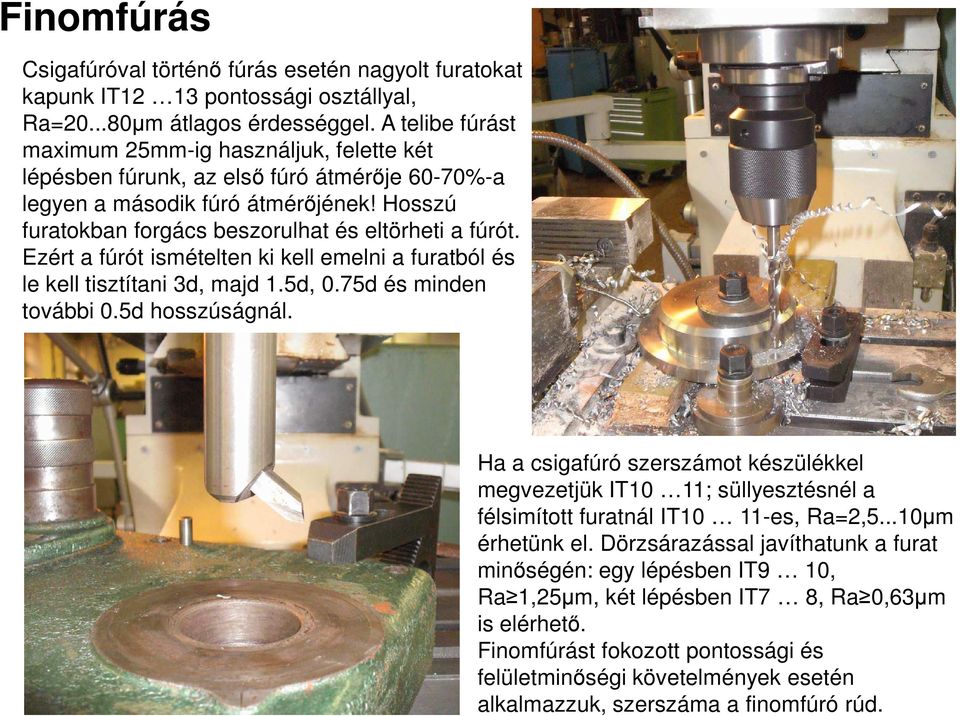 Ezért a fúrót ismételten ki kell emelni a furatból és le kell tisztítani 3d, majd 1.5d, 0.75d és minden további 0.5d hosszúságnál.