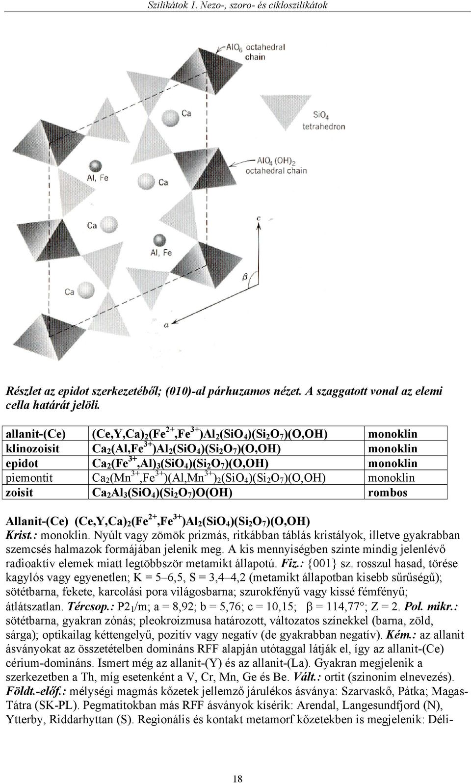 monoklin piemontit Ca 2 (Mn 3+,Fe 3+ )(Al,Mn 3+ ) 2 (SiO 4 )(Si 2 O 7 )(O,OH) monoklin zoisit Ca 2 Al 3 (SiO 4 )(Si 2 O 7 )O(OH) rombos Allanit-(Ce) (Ce,Y,Ca) 2 (Fe 2+,Fe 3+ )Al 2 (SiO 4 )(Si 2 O 7