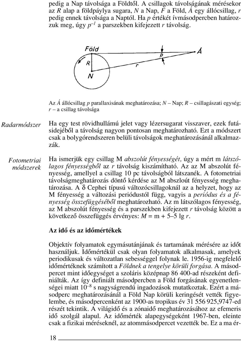 Az Á állócsillag p parallaxisának meghatározása; N Nap; R csillagászati egység; r a csillag távolsága Radarmódszer Fotometriai módszerek Ha egy test rövidhullámú jelet vagy lézersugarat visszaver,