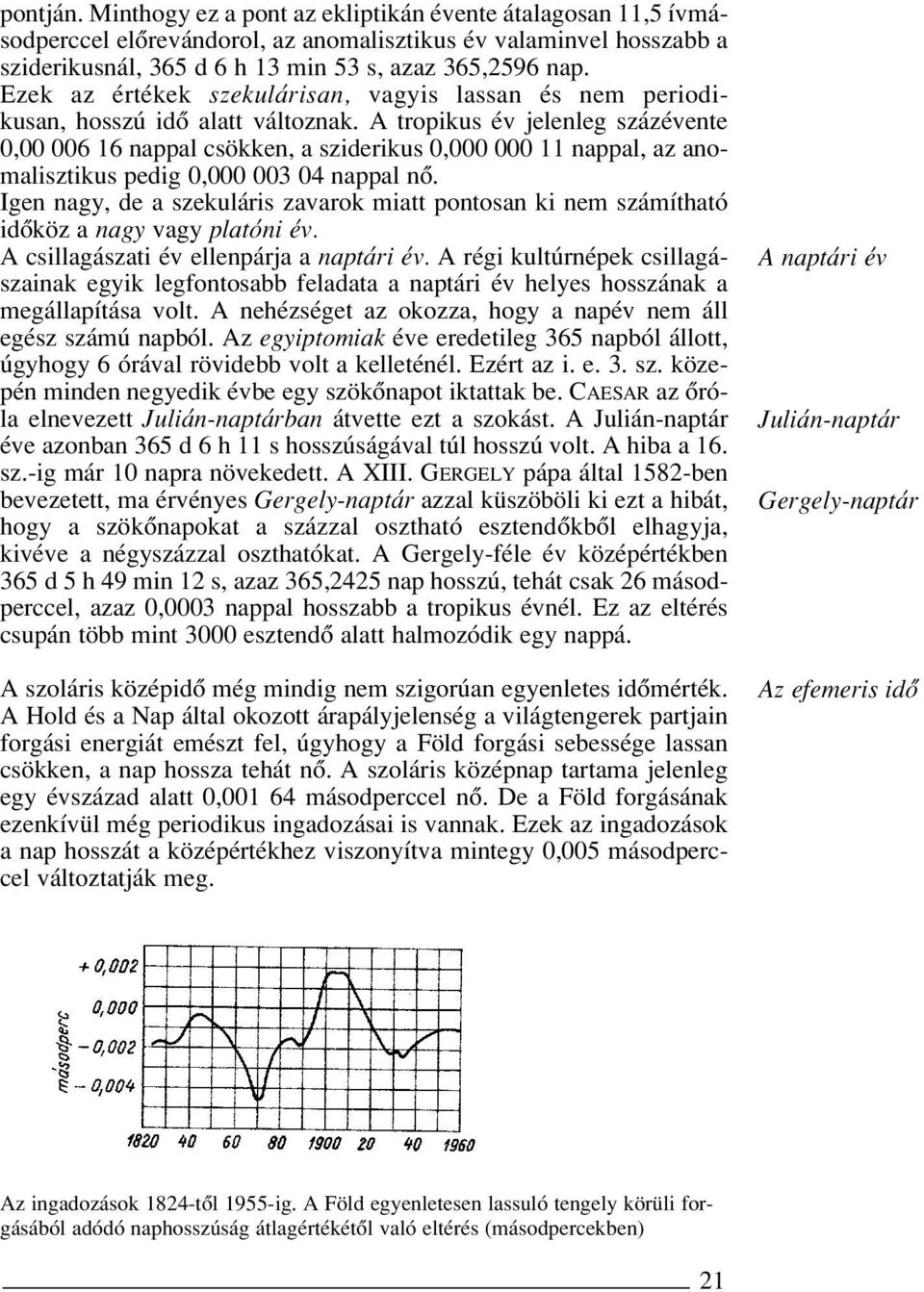 A tropikus év jelenleg százévente 0,00 006 16 nappal csökken, a sziderikus 0,000 000 11 nappal, az anomalisztikus pedig 0,000 003 04 nappal nô.