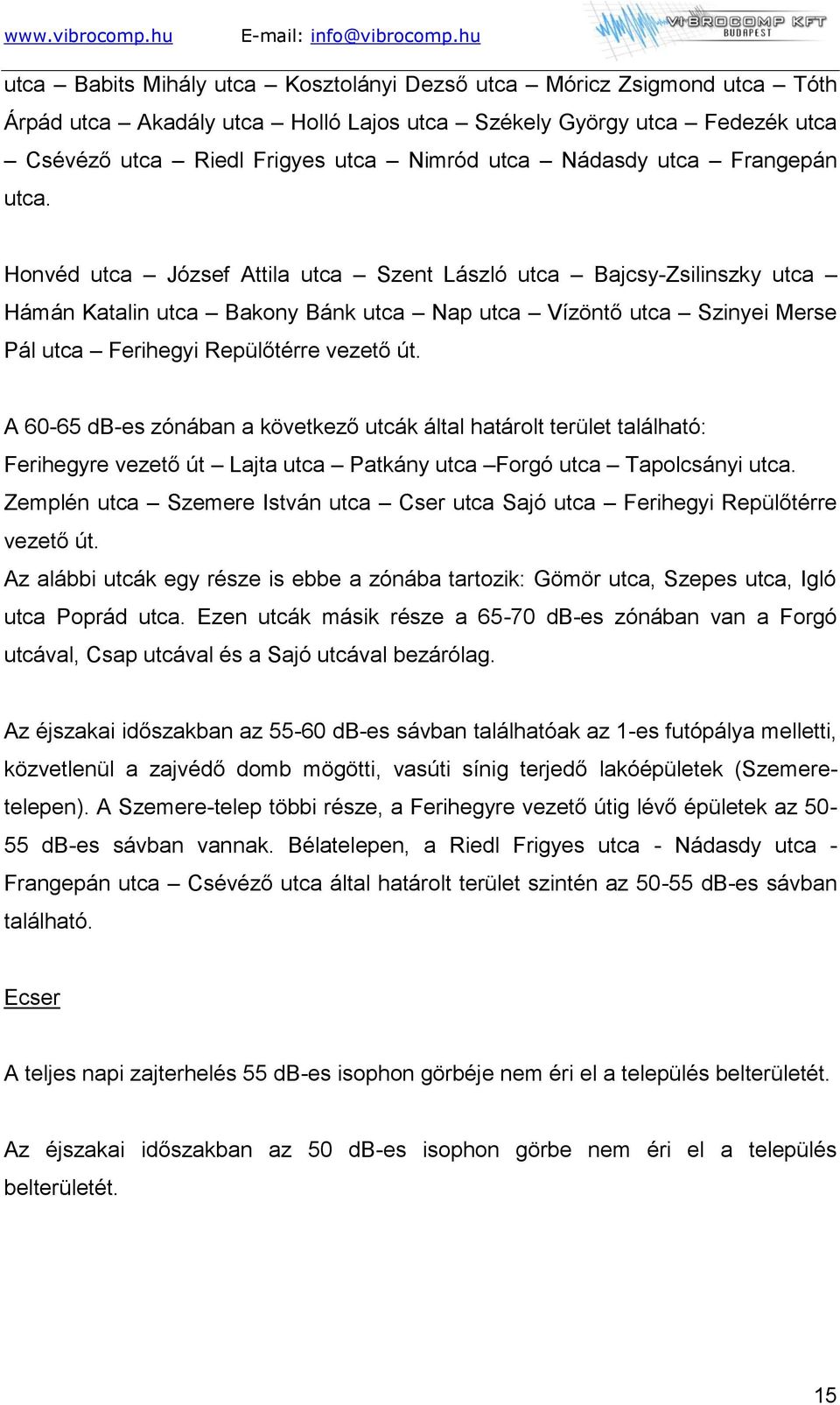 Honvéd utca József Attila utca Szent László utca Bajcsy-Zsilinszky utca Hámán Katalin utca Bakony Bánk utca Nap utca Vízöntő utca Szinyei Merse Pál utca Ferihegyi Repülőtérre vezető út.