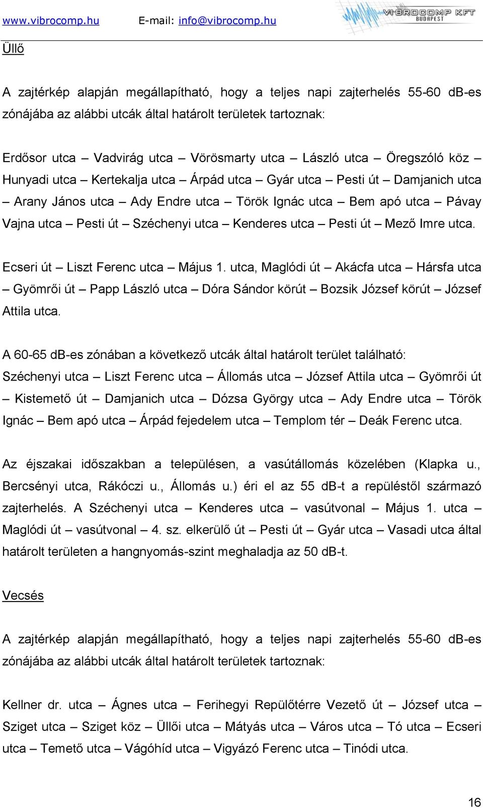 utca Pesti út Mező Imre utca. Ecseri út Liszt Ferenc utca Május 1. utca, Maglódi út Akácfa utca Hársfa utca Gyömrői út Papp László utca Dóra Sándor körút Bozsik József körút József Attila utca.