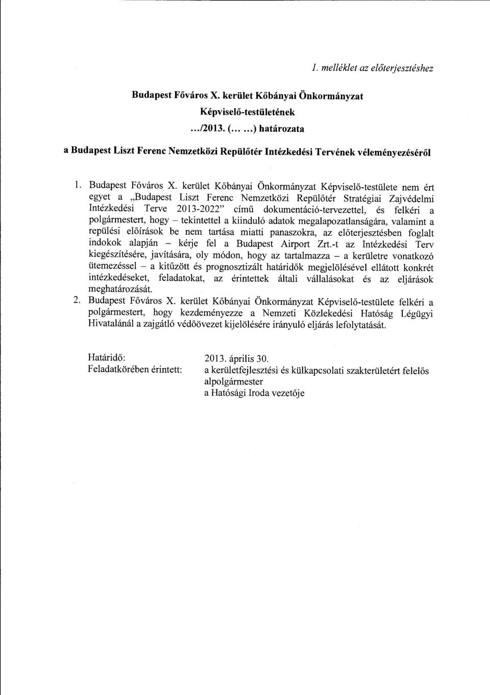 kerület Kőbányai Önkormányzat Képviselő-testülete nem ért egyet a "Budapest Liszt Ferenc Nemzetközi Repülőtér Stratégiai Zajvédelmi Intézkedési Terve 2013-2022" című dokumentáció-tervezettel, és