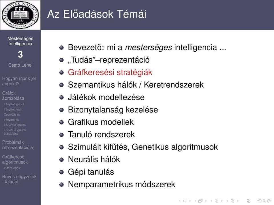 Keretrendszerek Játékok modellezése Bizonytalanság kezelése Grafikus