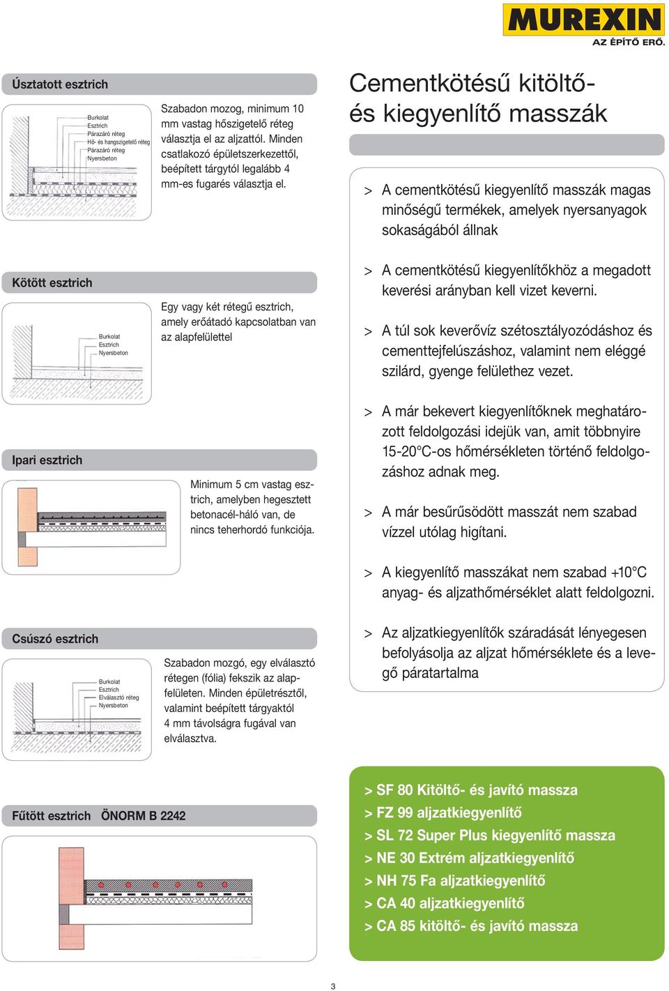 Cementkötésű kitöltőés kiegyenlítő masszák > A cementkötésű kiegyenlítő masszák magas minőségű termékek, amelyek nyersanyagok sokaságából állnak Kötött esztrich Burkolat Esztrich Nyersbeton Egy vagy