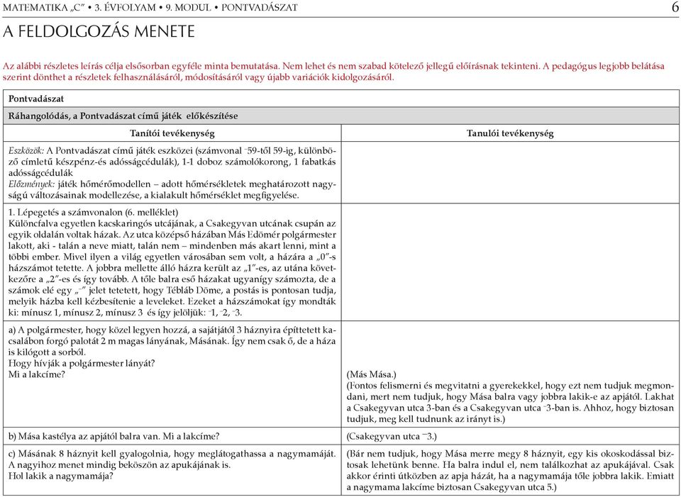 Pontvadászat Ráhangolódás, a Pontvadászat című játék előkészítése Tanítói tevékenység Eszközök: A Pontvadászat című játék eszközei (számvonal 59-től 59-ig, különböző címletű készpénz-és