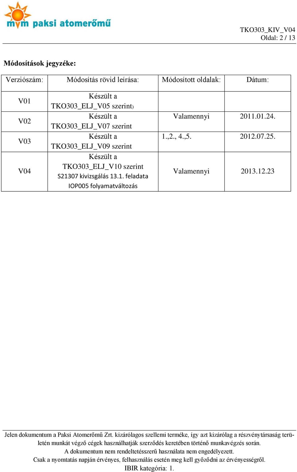 Készült a TKO303_ELJ_V09 szerint Készült a TKO303_ELJ_V10