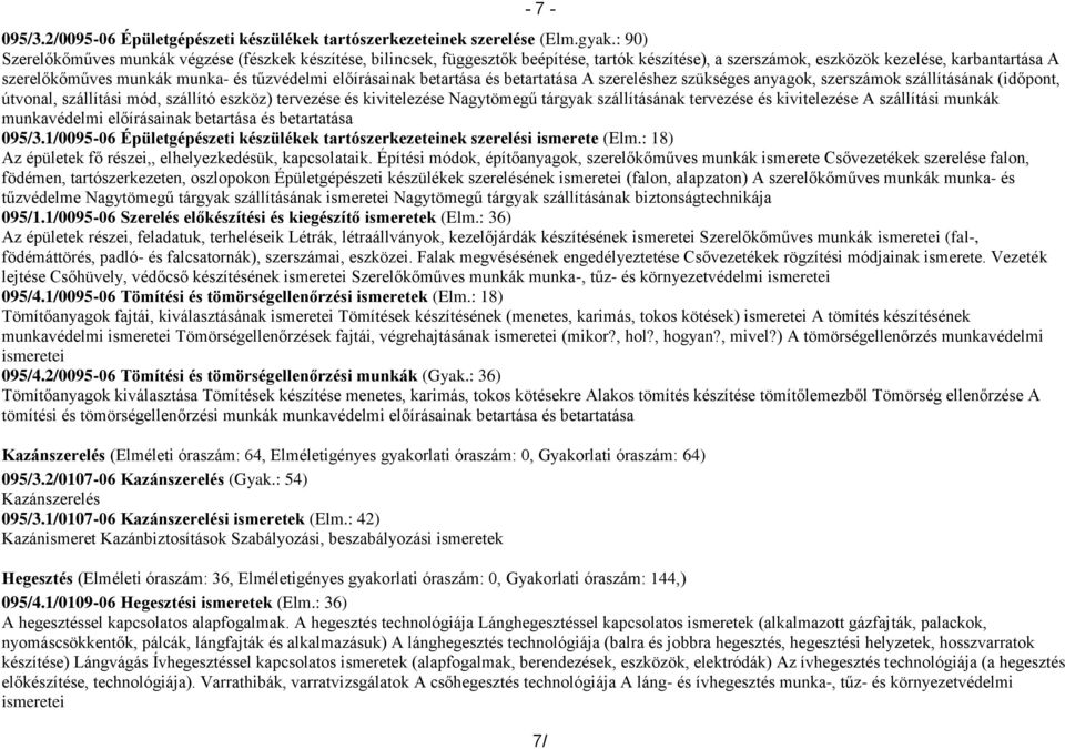 előírásainak betartása és betartatása A szereléshez szükséges anyagok, szerszámok szállításának (időpont, útvonal, szállítási mód, szállító eszköz) tervezése és kivitelezése Nagytömegű tárgyak
