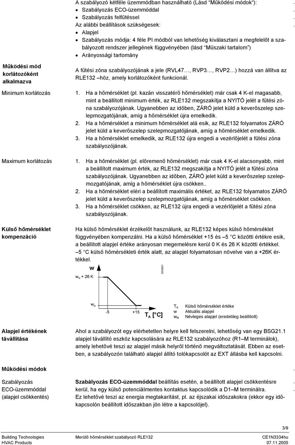 korlátozás Külső hőmérséklet kompenzáció A fűtési zóna szabályozójának a jele (RV47, RVP3, RVP2 ) hozzá van állítva az RE132 höz, amely korlátozóként funkcionál 1 Ha a hőmérséklet (pl kazán