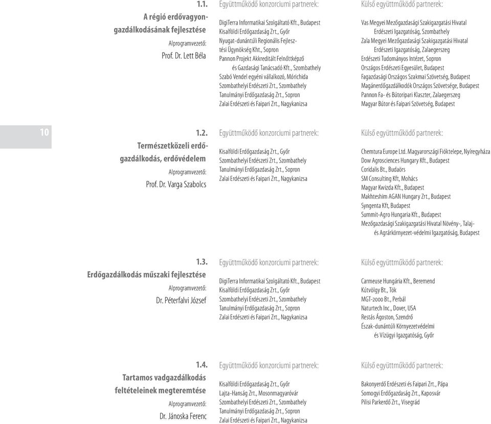 , Szombathely Szabó Vendel egyéni vállalkozó, Mórichida Szombathelyi Erdészeti Zrt., Szombathely Tanulmányi Erdőgazdaság Zrt., Sopron Zalai Erdészeti és Faipari Zrt.