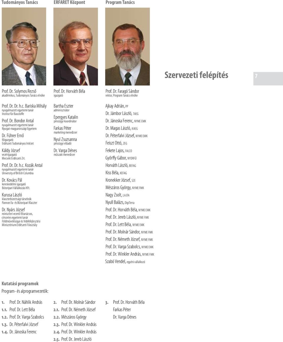 eki Erdészeti Zrt. Prof. Dr. Dr. h.c. Kozák Antal nyugalmazott egyetemi tanár University of British Columbia Dr. Kovács Pál kereskedelmi igazgató Bútoripari Vállalkozási Kft.